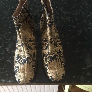 Tory Burch Carlotta gold embroidered brocade boots